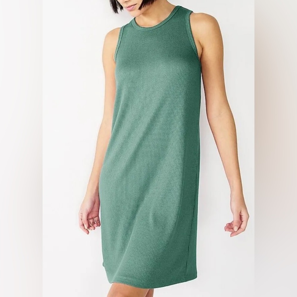 Nine West Teal green ribbed sleeveless Dress size Small